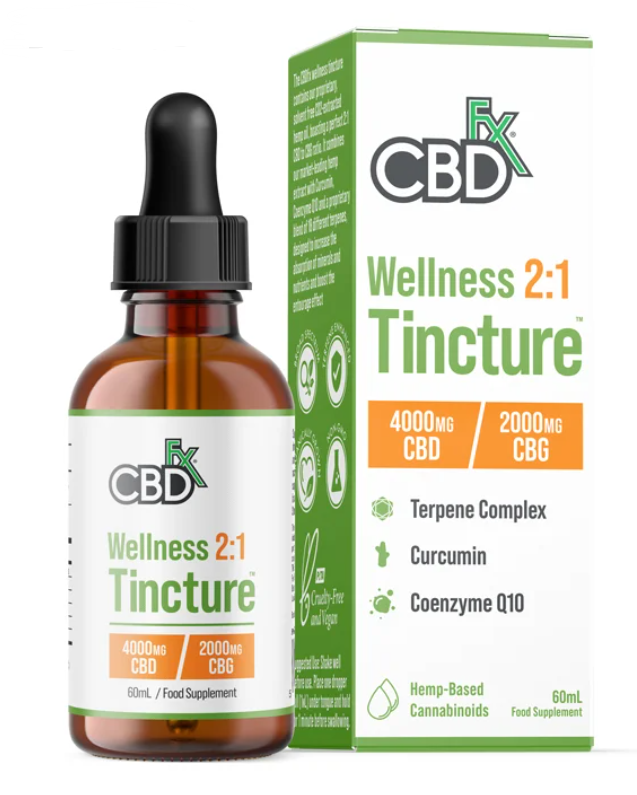 CBDFx Wellness Tincture 500-4000mg Broad-Spectrum CBD/CBG Oil 30ml (1.67-13.33%)